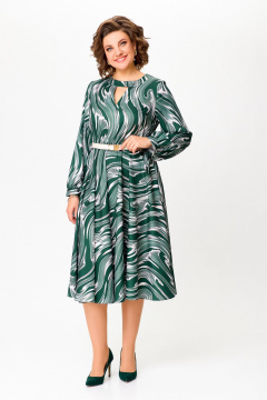 Платье с нагрудными вытачками и расклешенной юбкой Swallow 807 изумруд/бежевые_разводы - фото 5