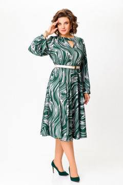Платье с нагрудными вытачками и расклешенной юбкой Swallow 807 изумруд/бежевые_разводы - фото 4