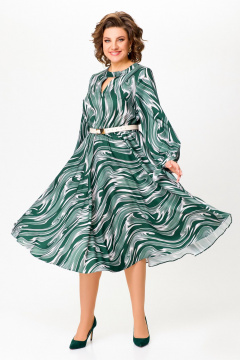 Платье с нагрудными вытачками и расклешенной юбкой Swallow 807 изумруд/бежевые_разводы - фото 2