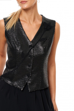 Жилет с пайетками и трикотажем нарядный на любой случай Панда 209637w черный - фото 2