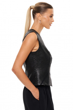 Жилет с пайетками и трикотажем нарядный на любой случай Панда 209637w черный - фото 3