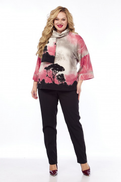 Демисезонная яркая трикотажная блуза с принтом Abbi 4053 розово-черный - фото 5