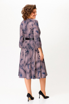 Платье Х-образный силуэт с карманами и ремнем Swallow 799 сине-черный/принт"галактика" - фото 5