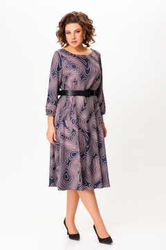 Платье Х-образный силуэт с карманами и ремнем Swallow 799 сине-черный/принт"галактика" - фото 1