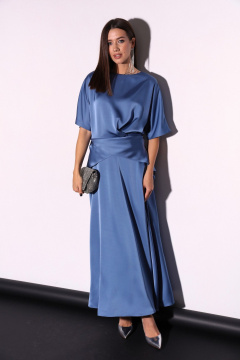 Костюм 2ка из атласа с юбкой миди и свободной блузой LM К5013 аквамарин - фото 5