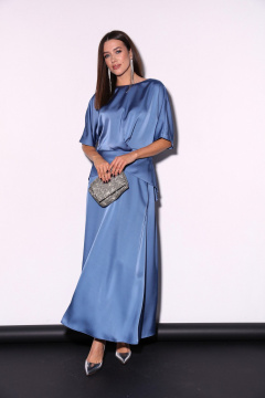 Костюм 2ка из атласа с юбкой миди и свободной блузой LM К5013 аквамарин - фото 4
