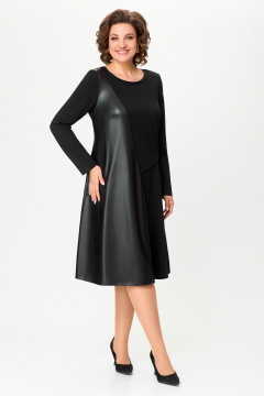 Платье с трикотажем и экокожей для повседневных образов DaLi 5723 черный - фото 1