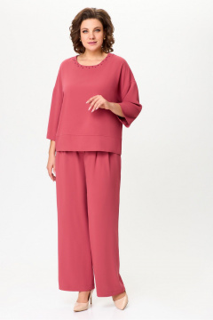 Красный комплект блузы и брюк из текстиля для ежедневных образов DaLi 3689.2 коралл - фото 5