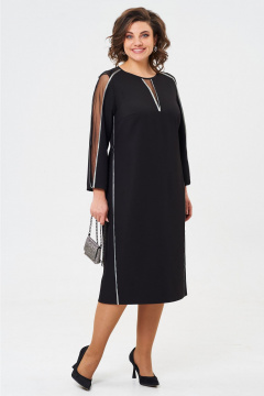 Круглогодичное нарядное платье из текстиля с сетчатыми вставками Aira Style 24412 черный - фото 3