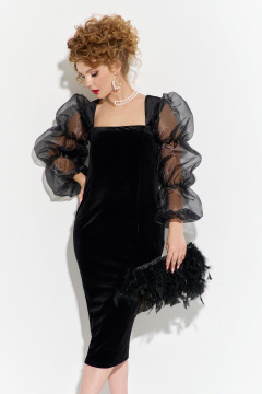 Платье нарядное из бархата и органзы с низким вырезом Euromoda 580 - фото 2