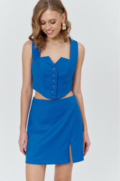 Круглос着ный укороченный жилет с рельефами для стильных повседневных образов COCKTAIL M105-2 синий - фото 2