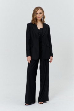 Круглогодичный костюм: жакет и брюки с рельефами и воротником пиджачного типа COCKTAIL M112-1 черный - фото 1