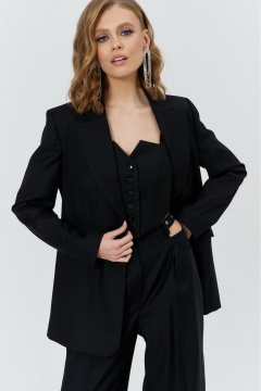 Круглогодичный костюм: жакет и брюки с рельефами и воротником пиджачного типа COCKTAIL M112-1 черный - фото 3