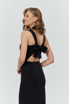 Нарядное прилегающее платье с талиевыми вытачками и разрезом по юбке COCKTAIL M111-1 черный - фото 3