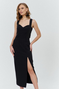 Нарядное прилегающее платье с талиевыми вытачками и разрезом по юбке COCKTAIL M111-1 черный - фото 5