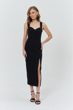 Нарядное прилегающее платье с талиевыми вытачками и разрезом по юбке COCKTAIL M111-1 черный - фото 4