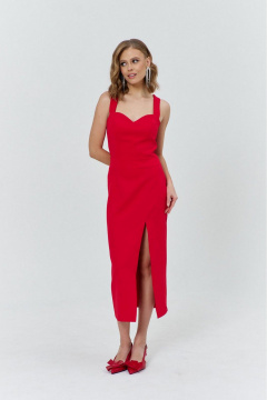 Нарядное платье с рельефами и бантом на спинке для торжественных мероприятий COCKTAIL M111-2 красный - фото 1