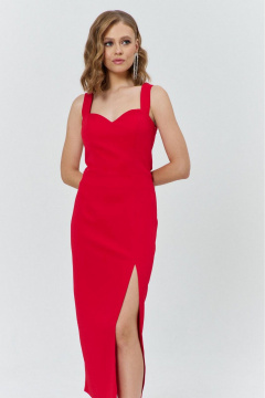 Нарядное платье с рельефами и бантом на спинке для торжественных мероприятий COCKTAIL M111-2 красный - фото 5