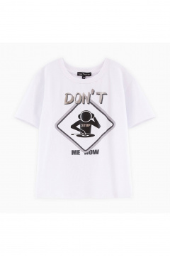 Белая футболка с авторским декором и спущенным плечом Bell Bimbo 242236 белый - фото 1