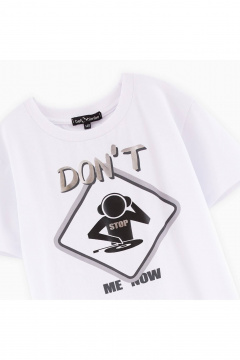 Белая футболка с авторским декором и спущенным плечом Bell Bimbo 242236 белый - фото 2