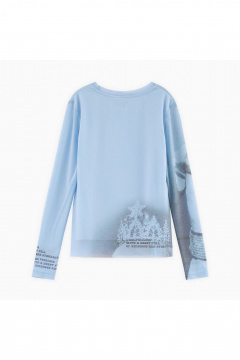 Дизайнерский голубой лонгслив с авторским принтом Bell Bimbo 242229 голубой - фото 3