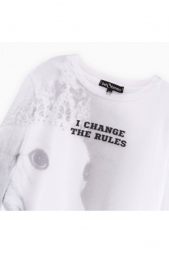 Дизайнерский белый лонгслив с комбинированными материалами Bell Bimbo 242229 белый - фото 3