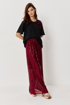 Юбка в стиле нарядной классики с стразами и длиной макси FLAIM 1130.02 марсала - фото 1