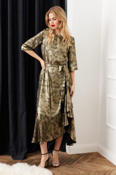 Нарядное платье с поясом и асимметричным подрезом Lokka 1511В золотой - фото 3