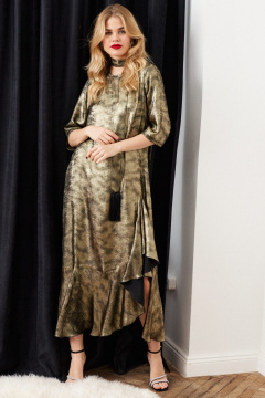 Нарядное платье с поясом и асимметричным подрезом Lokka 1511В золотой - фото 1