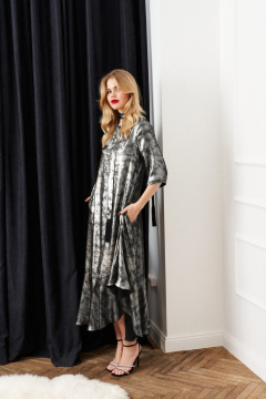 Нарядное платье с бахромой и поясом из текстиля Lokka 1511С серебристый - фото 1