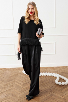 Черная блуза из трикотажа со спущенными плечами и бахромой Lokka 1557 черный - фото 1