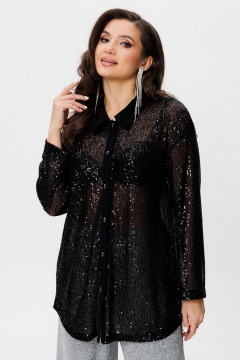 Черная пайеточная блуза свободного силуэта для нарядных мероприятий INVITE 1063 - фото 1