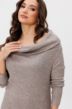 Бежевое трикотажное платье с открытым декольте Fantazia Mod 4948 беж - фото 4