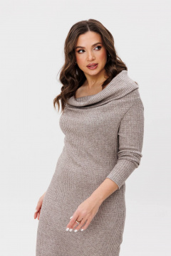 Бежевое трикотажное платье с открытым декольте Fantazia Mod 4948 беж - фото 3