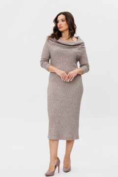 Бежевое трикотажное платье с открытым декольте Fantazia Mod 4948 беж - фото 2