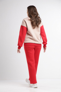 Бежевый и красный трикотажный спортивный костюм свитшот и брюки Takka Plus 24-248 - фото 5