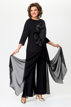 Нарядный костюм из текстиля блуза и широкие брюки DaLi 7012.2 чёрный - фото 2