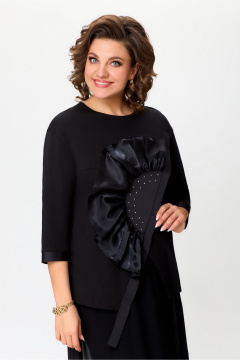 Нарядный костюм из текстиля блуза и широкие брюки DaLi 7012.2 чёрный - фото 3