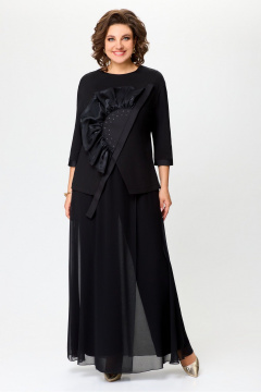 Нарядный костюм из текстиля блуза и широкие брюки DaLi 7012.2 чёрный - фото 1