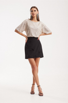 Бежевый и черный комплект блуза и юбка с пайетками N.O.W. 1502 - фото 3