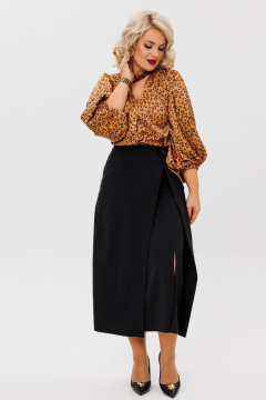 Комплект блузы из атласа и юбки с подрезами Anastasia 1176 золото/черный - фото 4