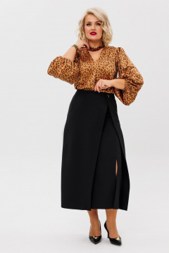 Комплект блузы из атласа и юбки с подрезами Anastasia 1176 золото/черный - фото 3