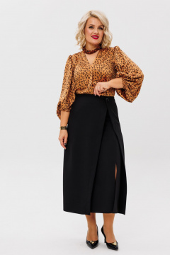 Комплект блузы из атласа и юбки с подрезами Anastasia 1176 золото/черный - фото 2