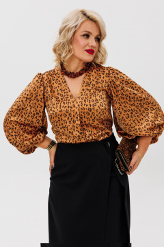 Блуза из атласной ткани с V-образным вырезом Anastasia 1177.1 золото - фото 4