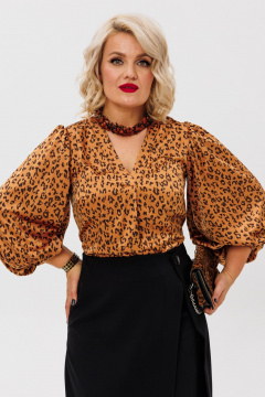 Блуза из атласной ткани с V-образным вырезом Anastasia 1177.1 золото - фото 3