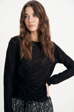 Черный трикотажный джемпер с декоративной сборкой Fantazia Mod 5020 черный - фото 1