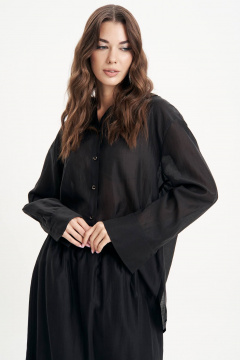 Текстильная классическая рубашка с воротником-стойкой Fantazia Mod 5006 черный - фото 5