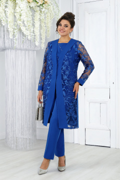 Стильный нарядный брючный комплект из кардигана, блузки и брюк Ninele 6038 василек - фото 4