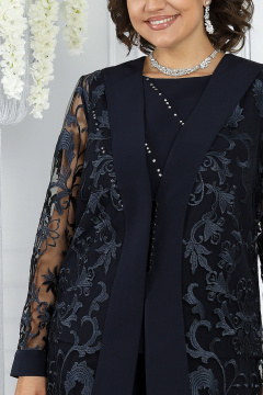 Нарядный брючный комплект с кардиганом и блузкой из кружевных тканей Ninele 6038 синий - фото 5