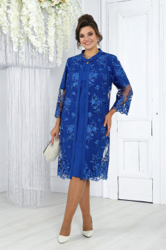 Нарядный кружевной комплект из кардигана и платья в синем цвете Ninele 6040 василек - фото 1
